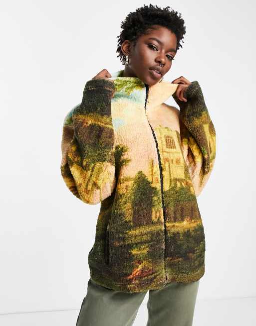Chaqueta multicolor con estampado de paisaje y cremallera de borreguito de New Girl Order