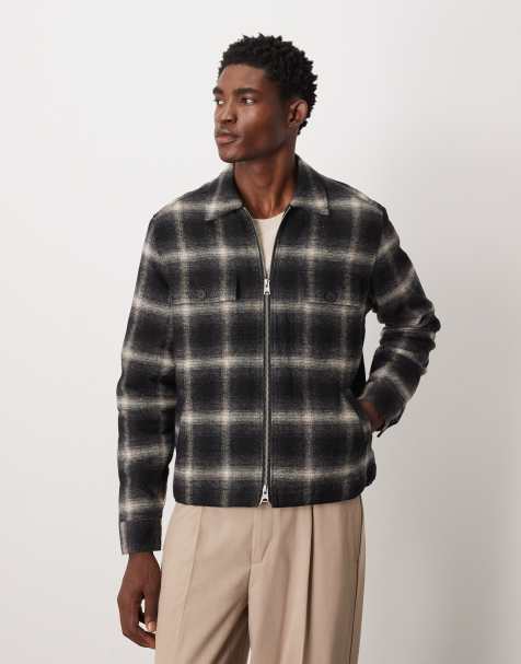Chaqueta negra a cuadros con cremallera de sherpa de AllSaints - view 1
