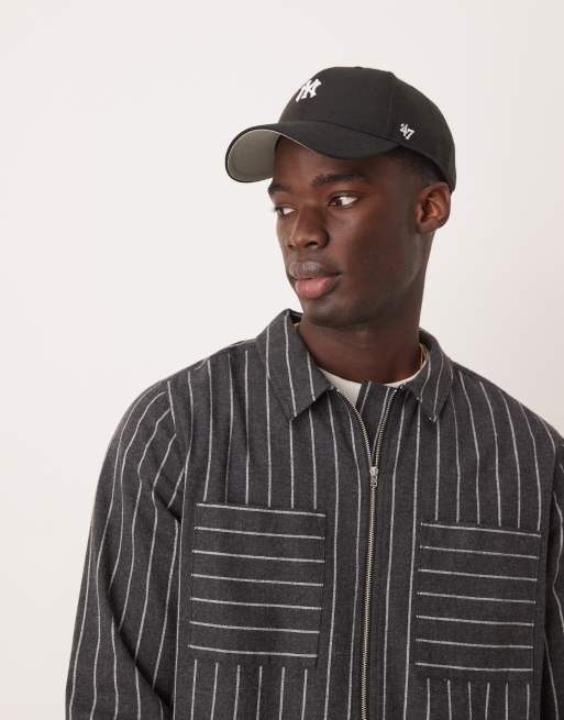 Chaqueta negra a rayas estilo camisa de tejido cepillado de ASOS DESIGN