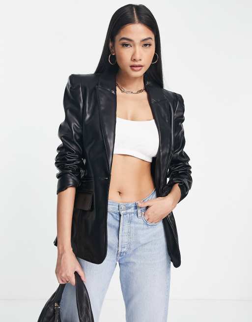 Chaqueta negra ajustada estilo americana de cuero sintético de River Island