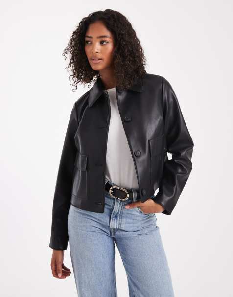 Chaqueta negra con bolsillo de parche de poliuretano de New Look - view 1