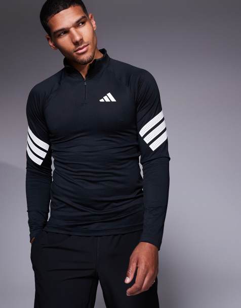 Chaqueta negra con cremallera corta y 3 rayas Gym+ de adidas Training - view 1