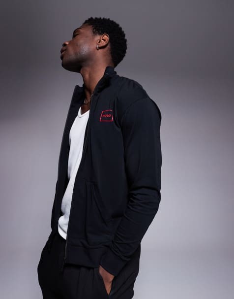 Chaqueta negra con cremallera de tejido efecto sudadera Laze de HUGO Bodywear - view 1