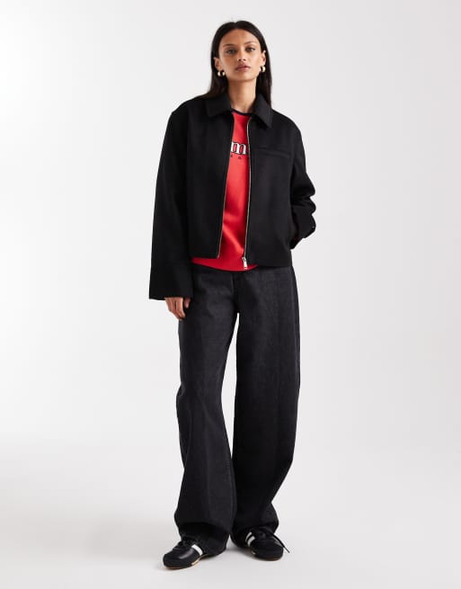 Chaqueta negra con cremallera y cuello de solapas de lana de Tommy Jeans , 2 de 4