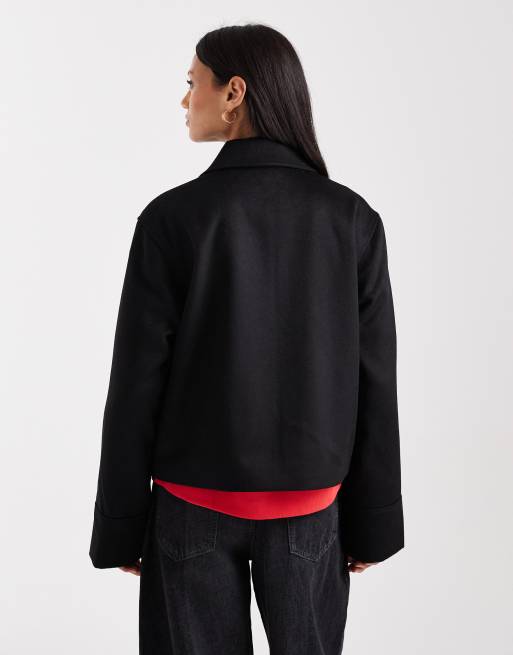 Chaqueta negra con cremallera y cuello de solapas de lana de Tommy Jeans , 3 de 4