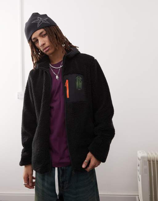 Chaqueta negra con cremallera y detalle de parche de los NY Yankees de punto mullido de 47 Brand