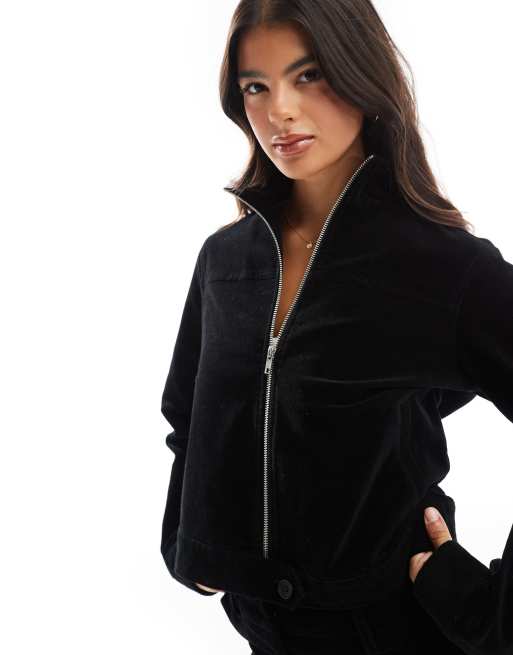 Chaqueta negra con cuello alzado de pana de ASOS DESIGN (parte de un conjunto) 