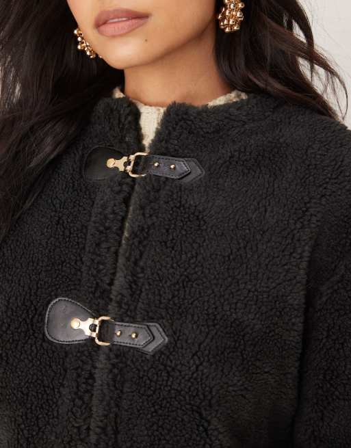 Chaqueta negra con detalle de hebilla de borreguito de ASOS DESIGN, 3 de 4