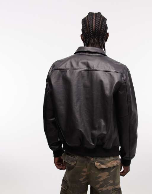 Chaqueta negra con solapas de cuero de Schott, 3 de 5
