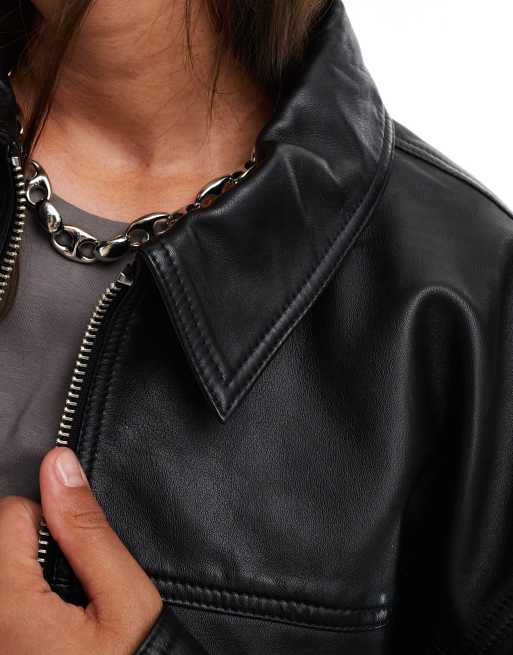 Chaqueta negra con solapas de cuero premium de ASOS DESIGN Curve, 2 de 4