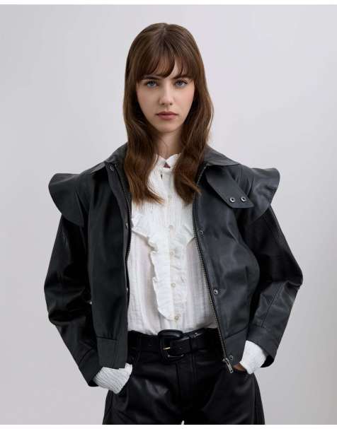 Chaqueta negra con volantes de cuero de Scalpers - view 1