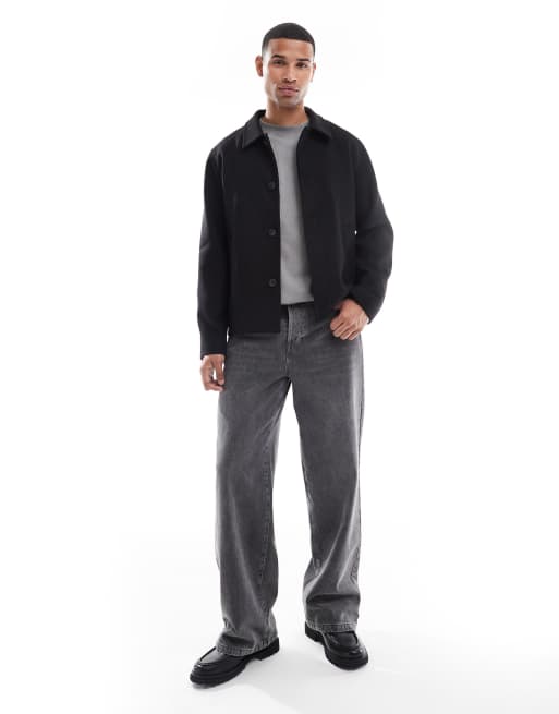 Chaqueta negra de corte cuadrado de mezcla de lana de Jack & Jones, 2 de 5