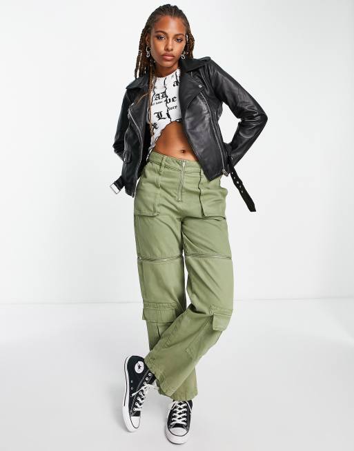Chaqueta negra de cuero auténtico de Object, 3 de 4