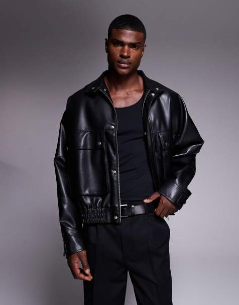 Chaqueta negra de cuero sintético de ASOS DESIGN - view 1