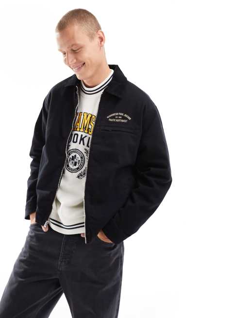 Chaqueta negra de estilo worker con bordado de Abercrombie & Fitch, 2 de 4