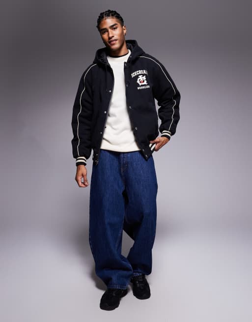 Chaqueta negra de estilo worker con capucha, forro y logo bordado de ICECREAM, 2 de 5