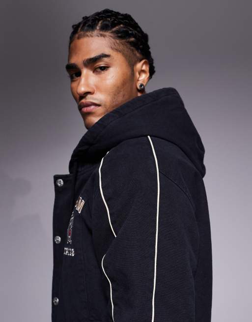 Chaqueta negra de estilo worker con capucha, forro y logo bordado de ICECREAM, 4 de 5
