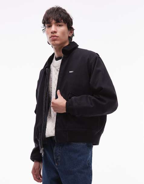 Chaqueta negra de estilo worker con lavado descolorido CWU de Obey - view 1