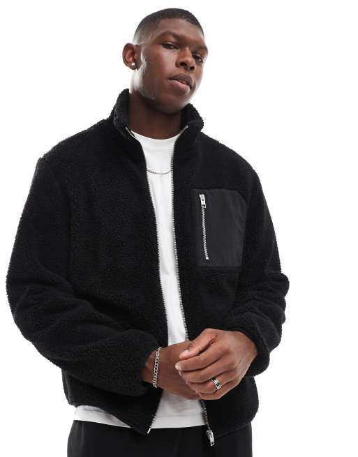 Chaqueta negra de felpa tipo peluche de Jack & Jones
