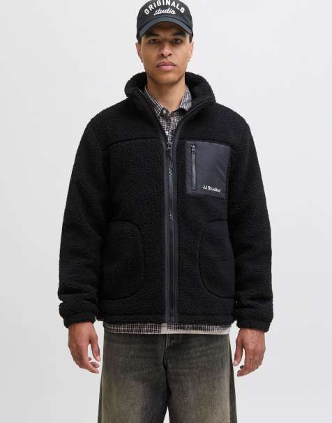 Chaqueta negra de felpa tipo peluche de Jack & Jones - view 1