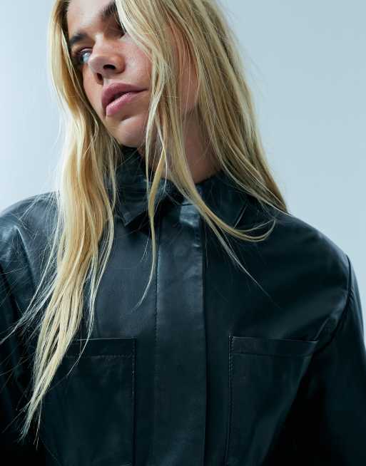 Chaqueta negra entallada de cuero auténtico premium de ASOS DESIGN (parte de un conjunto), 4 de 5