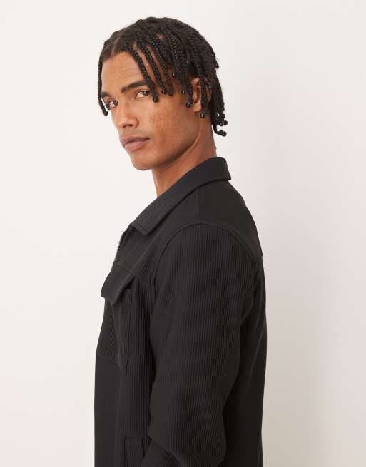 Chaqueta negra estilo camisa con bolsillo de parche de Brave Soul, 4 de 5