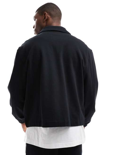 Chaqueta negra estilo camisa de corte cuadrado extragrande y diseño worker de ASOS DESIGN (parte de un conjunto), 3 de 4