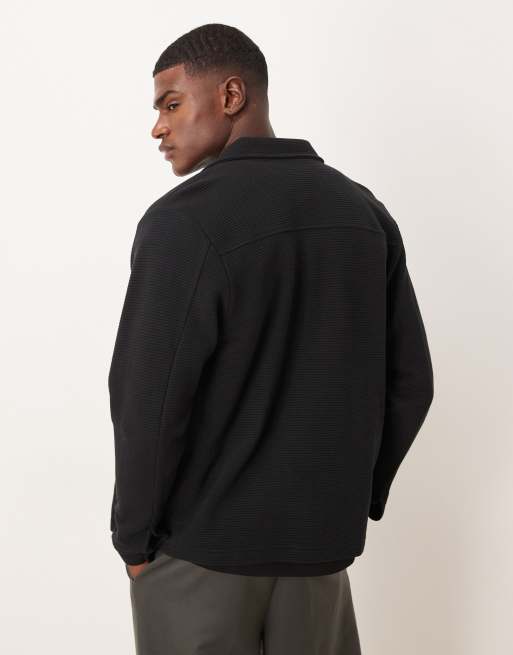 Chaqueta negra estilo camisa de punto acanalado de ASOS DESIGN, 3 de 5