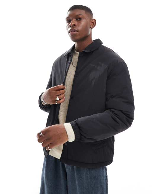 Chaqueta negra estilo entrenador abotonada de nailon de Jack & Jones