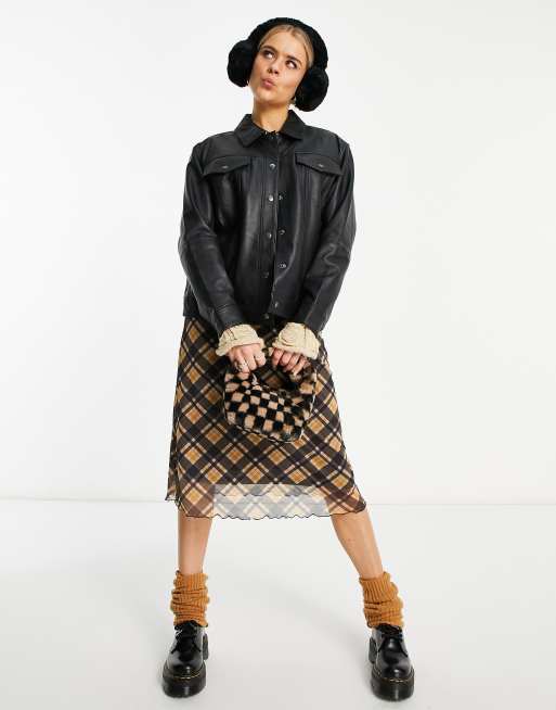 Chaqueta negra extragrande de estilo camionero de cuero auténtico de Urbancode