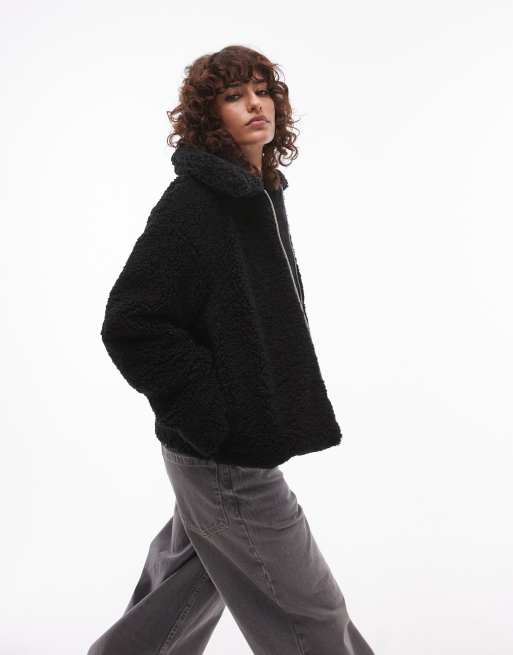 Chaqueta negra holgada con cremallera delantera y solapas de sherpa Kate de Levi's