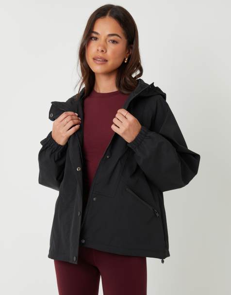 Chaqueta negra impermeable con cuello alzado y capucha de Threadbare - view 1