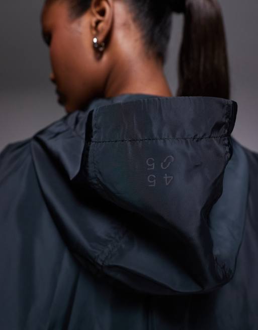 Chaqueta negra impermeable para correr con capucha y bolsillos con cremallera de 4505, 3 de 4