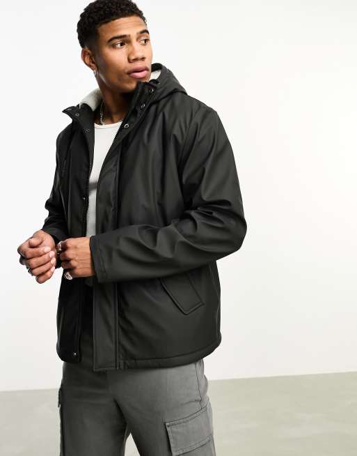 Chaqueta negra resistente al agua con forro de borreguito de ASOS DESIGN