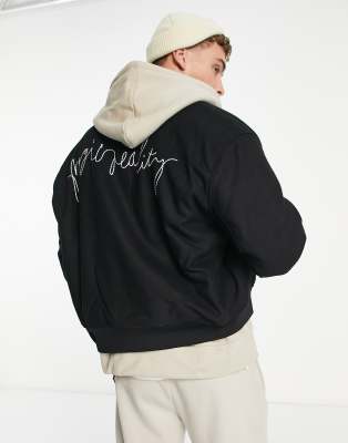 Chaqueta bomber negra unisex con botones de IIQUAL