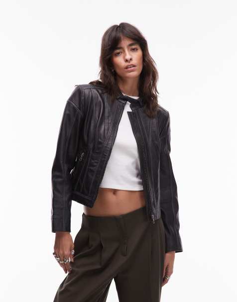 Chaqueta negro desgastado de estilo motero con costuras en contraste de Urbancode - view 1