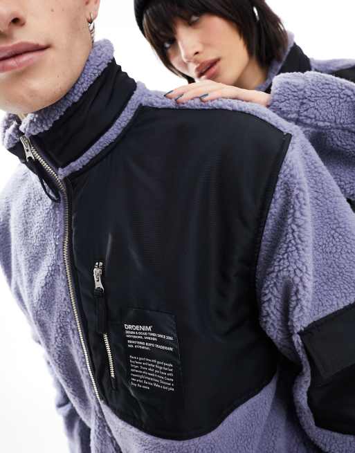 Chaqueta polar azul granito lavanda unisex con cremallera de borreguito Ethan de Dr Denim, 2 de 4