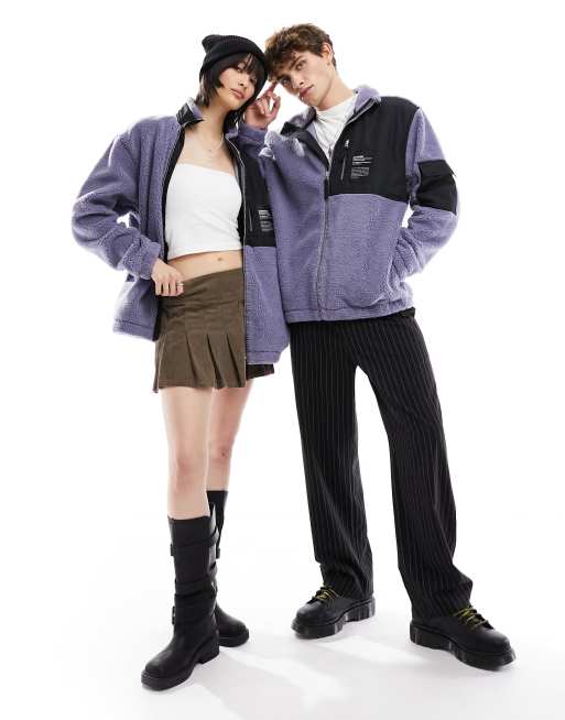 Chaqueta polar azul granito lavanda unisex con cremallera de borreguito Ethan de Dr Denim, 3 de 4