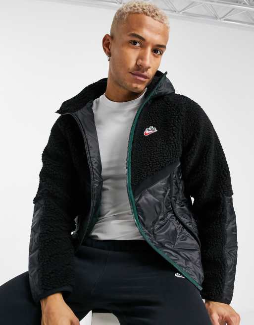 fregar Hambre excusa Chaqueta polar negra básica de invierno con diseño de paneles con capucha y  cremallera Heritage de Nike | ASOS