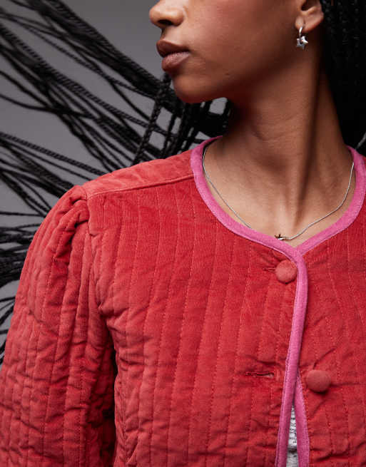 Chaqueta rojo rubí guateada con mangas globo de Free People, 3 de 4