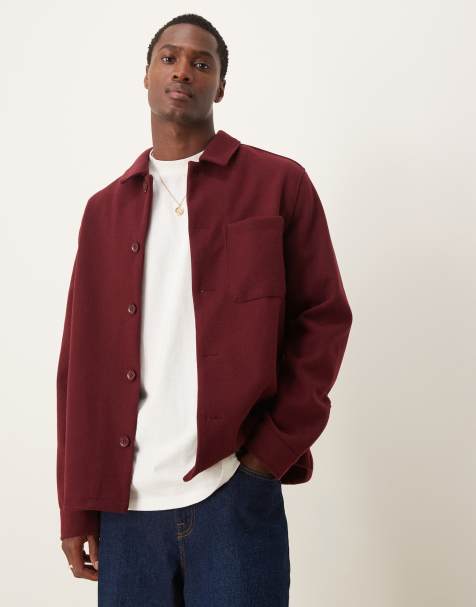 Chaqueta rojo vino estilo camisa con acabado cepillado de New Look - view 1