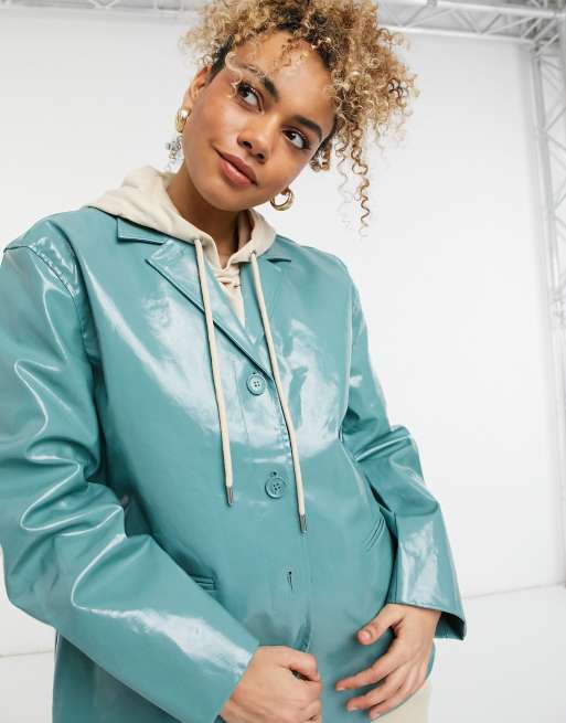Chaqueta turquesa corta con estampado de pata de gallo revestida Zana de Weekday (parte de un conjunto), 3 de 4
