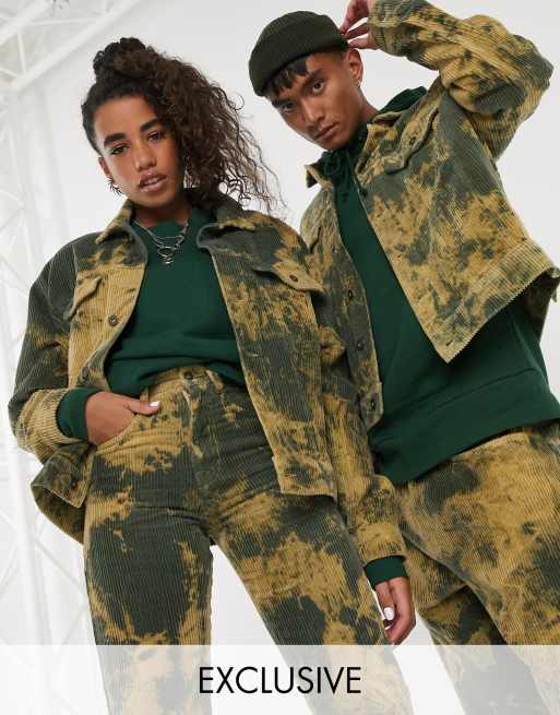 Conjunto unisex de chaqueta y vaqueros de pana de efecto blanqueado de COLLUSION, 3 de 3