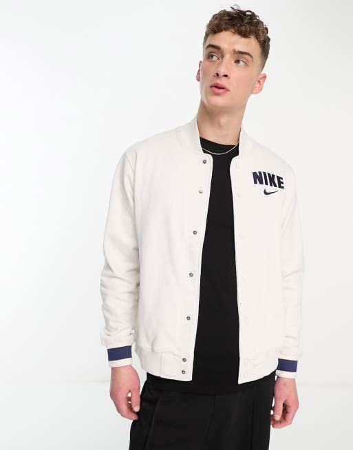 Chaqueta universitaria blanco hueso de felpa Retro de Nike