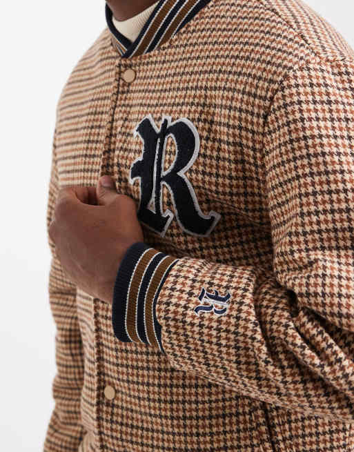 Chaqueta universitaria marrón a cuadros de corte cuadrado de Redefined Rebel, 4 de 5