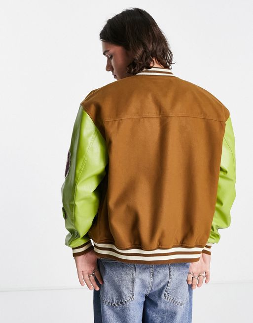 Chaqueta universitaria marrón extragrande de tejido efecto lana de ASOS DESIGN , 2 de 4