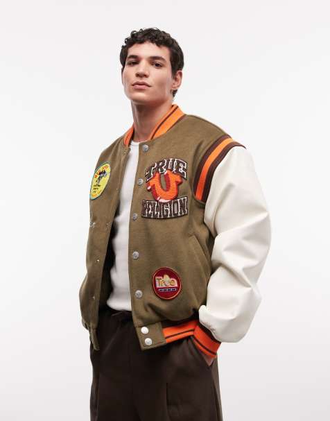 Chaqueta universitaria verde alcaparra y blanco invierno de estilo retro con logo Garden de True Religion - view 1