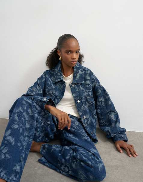 Chaqueta vaquera azul abombada con estampado floral de jacquard de Topshop - view 1