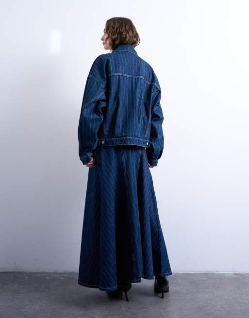Chaqueta vaquera azul añil a rayas con mangas globo de Topshop, 2 de 4