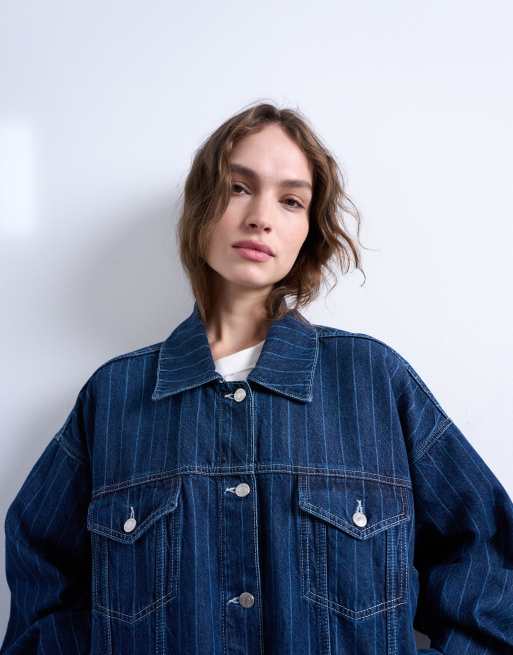 Chaqueta vaquera azul añil a rayas con mangas globo de Topshop, 3 de 4